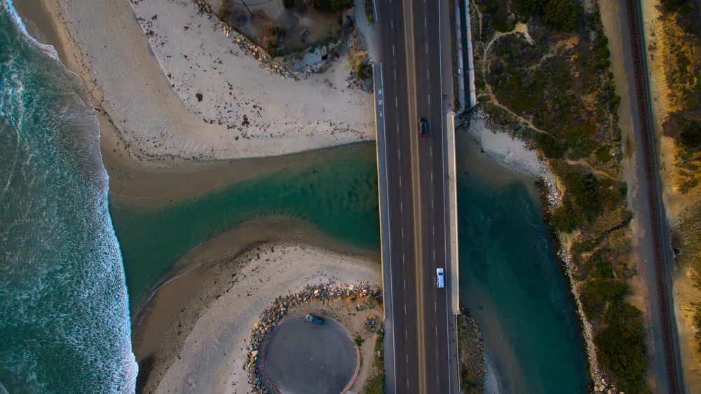 Aerial view of the San Elijo Lagoon inlet in Cardiff by the Sea